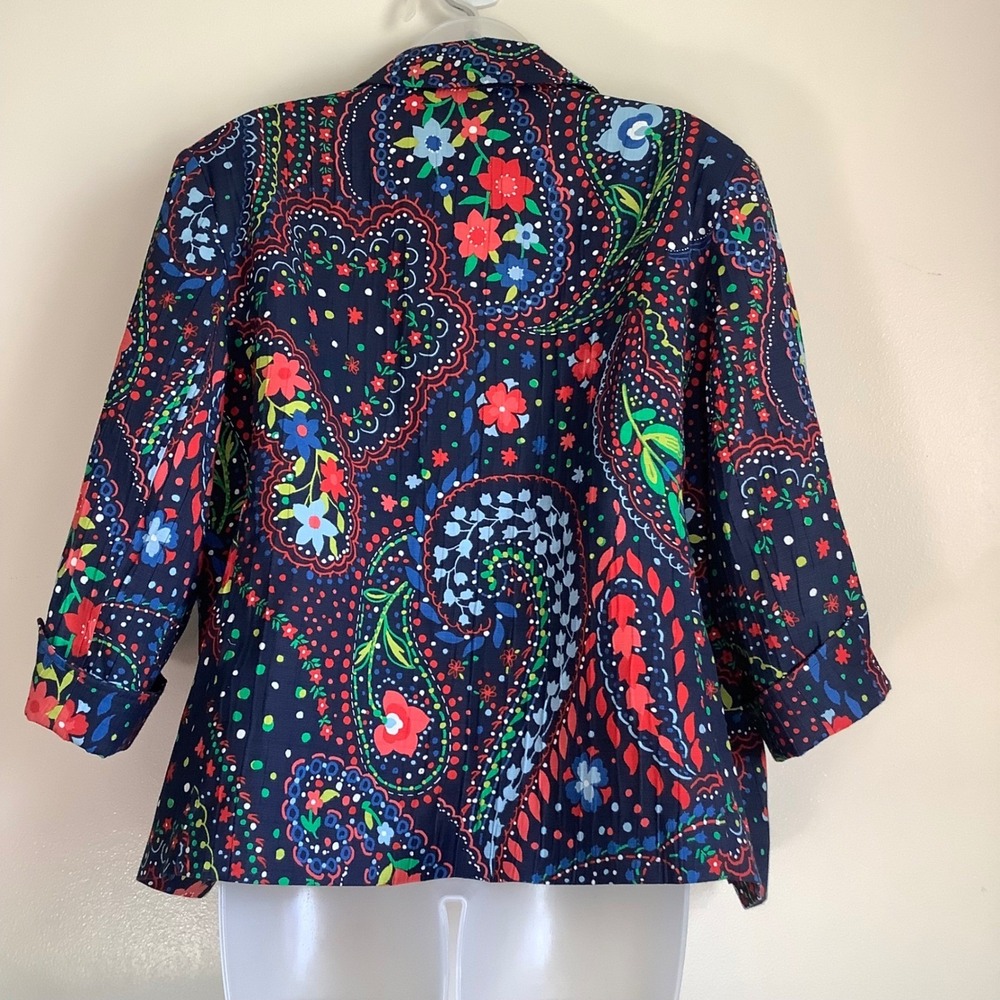 Alfred Dunner Petite Navy Paisley Floral Open Front Jacket Blazer 18P Womens - Picture 11 of 16